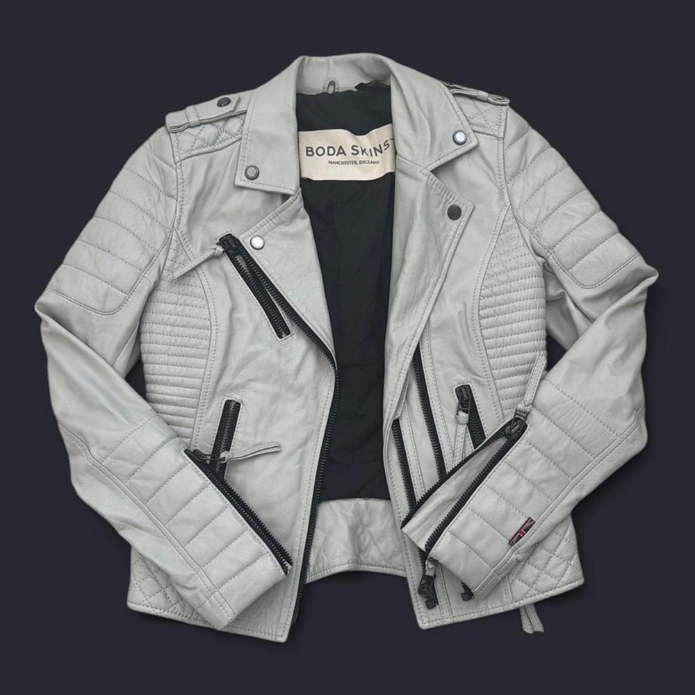 Boda Skins Custom Leather Jacket w/ Camo lining GREAT CONDITION